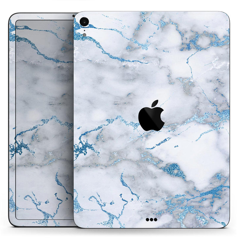 Marble & Digital Blue Frosted Foil V3 - Full Body Skin Decal for the Apple iPad Pro 12.9", 11", 10.5", 9.7", Air or Mini (All Models Available)