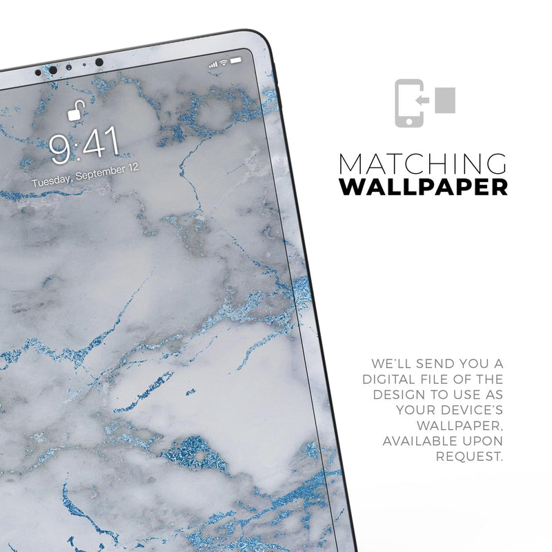 Marble & Digital Blue Frosted Foil V3 - Full Body Skin Decal for the Apple iPad Pro 12.9", 11", 10.5", 9.7", Air or Mini (All Models Available)