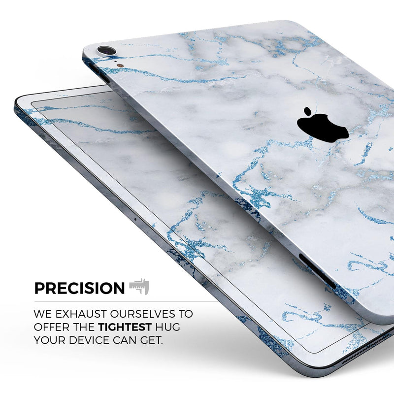 Marble & Digital Blue Frosted Foil V3 - Full Body Skin Decal for the Apple iPad Pro 12.9", 11", 10.5", 9.7", Air or Mini (All Models Available)