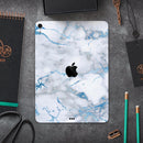 Marble & Digital Blue Frosted Foil V3 - Full Body Skin Decal for the Apple iPad Pro 12.9", 11", 10.5", 9.7", Air or Mini (All Models Available)