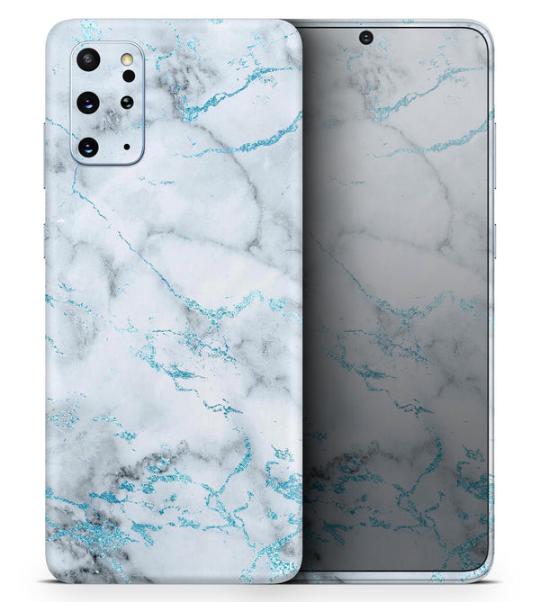Marble & Digital Blue Frosted Foil V4 - Skin-Kit for the Samsung Galaxy S-Series S20, S20 Plus, S20 Ultra , S10 & others (All Galaxy Devices Available)