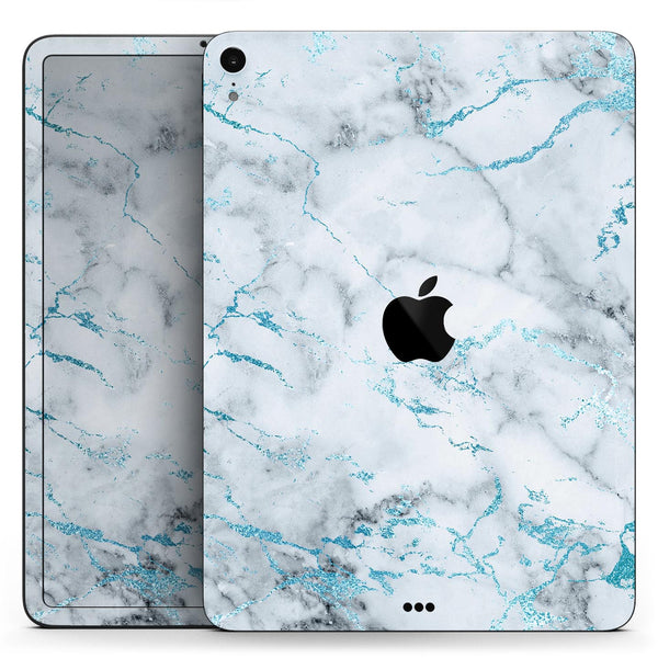 Marble & Digital Blue Frosted Foil V4 - Full Body Skin Decal for the Apple iPad Pro 12.9", 11", 10.5", 9.7", Air or Mini (All Models Available)