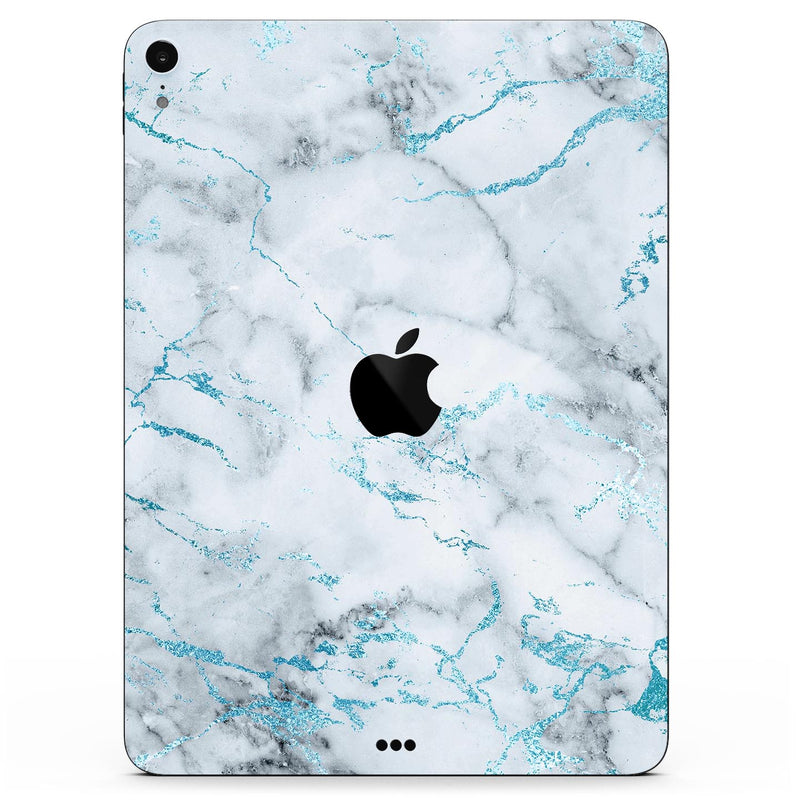 Marble & Digital Blue Frosted Foil V4 - Full Body Skin Decal for the Apple iPad Pro 12.9", 11", 10.5", 9.7", Air or Mini (All Models Available)