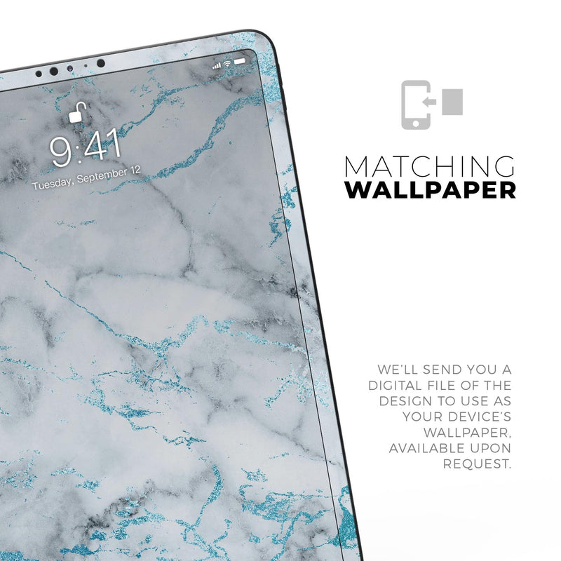 Marble & Digital Blue Frosted Foil V4 - Full Body Skin Decal for the Apple iPad Pro 12.9", 11", 10.5", 9.7", Air or Mini (All Models Available)