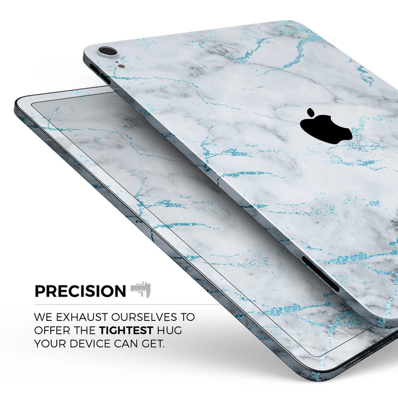 Marble & Digital Blue Frosted Foil V4 - Full Body Skin Decal for the Apple iPad Pro 12.9", 11", 10.5", 9.7", Air or Mini (All Models Available)