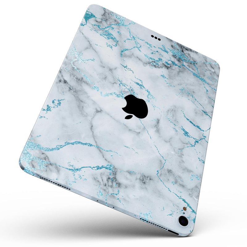 Marble & Digital Blue Frosted Foil V4 - Full Body Skin Decal for the Apple iPad Pro 12.9", 11", 10.5", 9.7", Air or Mini (All Models Available)
