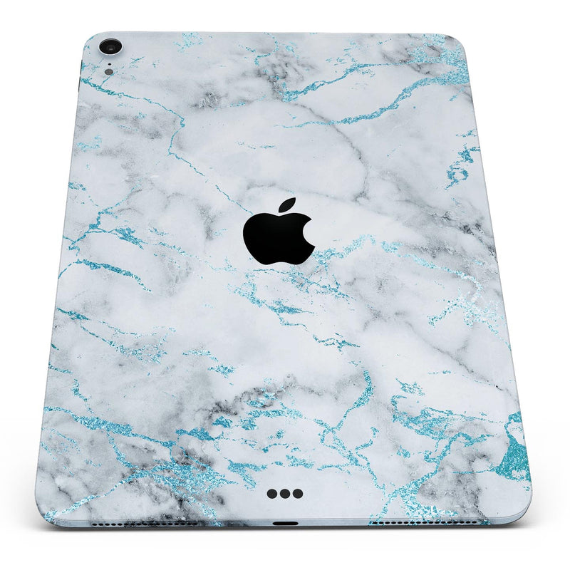 Marble & Digital Blue Frosted Foil V4 - Full Body Skin Decal for the Apple iPad Pro 12.9", 11", 10.5", 9.7", Air or Mini (All Models Available)