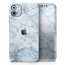 Marble & Digital Blue Frosted Foil V4 - Protective Skin Wrap & Decal – Compatible with iPhone SE to iPhone 17 Pro Max (All Models)