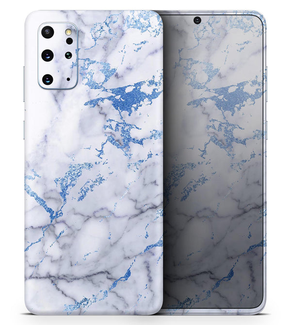 Marble & Digital Blue Frosted Foil V5 - Skin-Kit for the Samsung Galaxy S-Series S20, S20 Plus, S20 Ultra , S10 & others (All Galaxy Devices Available)