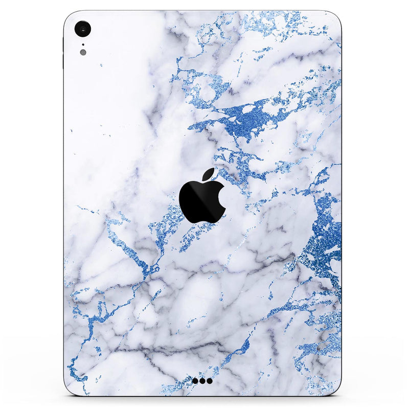Marble & Digital Blue Frosted Foil V5 - Full Body Skin Decal for the Apple iPad Pro 12.9", 11", 10.5", 9.7", Air or Mini (All Models Available)