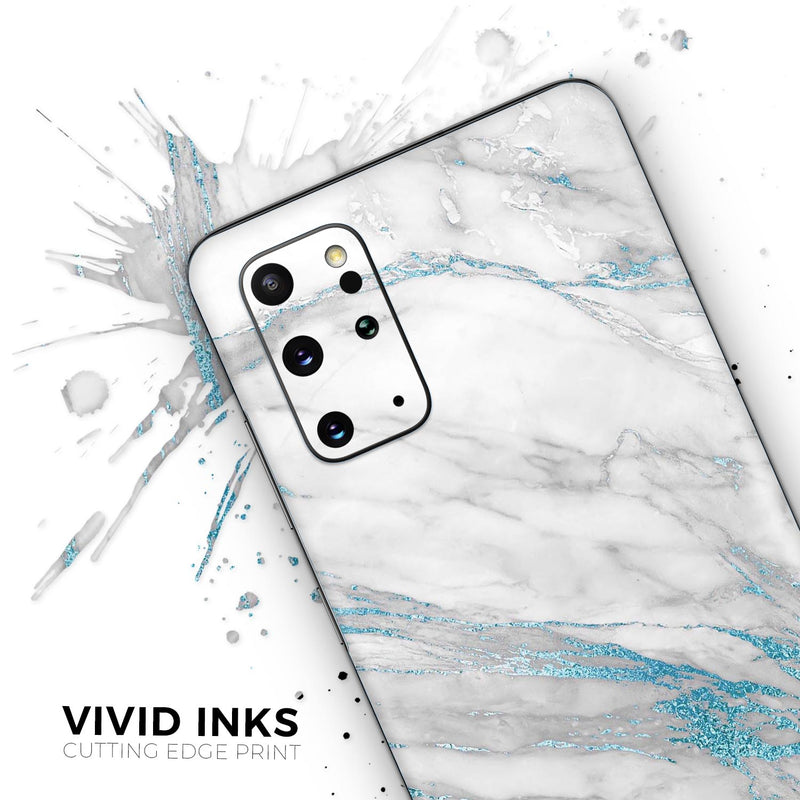 Marble & Digital Blue Frosted Foil V8 2 - Skin-Kit for the Samsung Galaxy S-Series S20, S20 Plus, S20 Ultra , S10 & others (All Galaxy Devices Available)