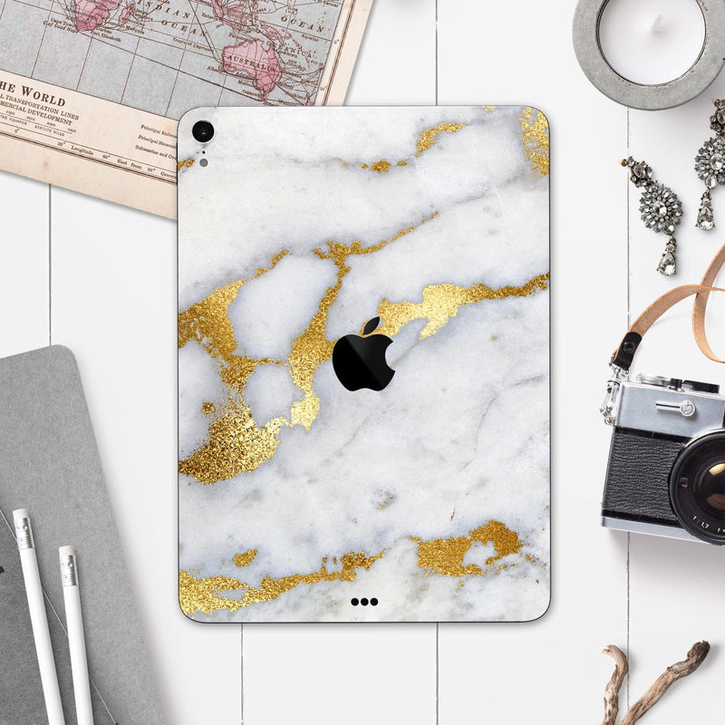 Marble & Digital Gold Foil V1 - Full Body Skin Decal for the Apple iPad Pro 12.9", 11", 10.5", 9.7", Air or Mini (All Models Available)