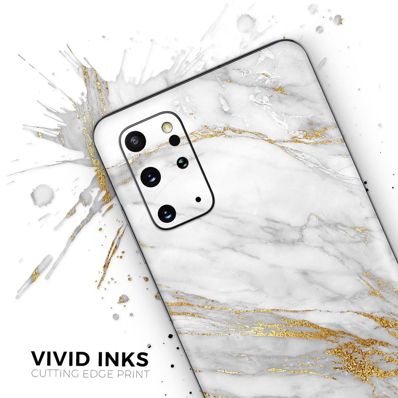 Marble & Digital Gold Foil V4 2 - Skin-Kit for the Samsung Galaxy S-Series S20, S20 Plus, S20 Ultra , S10 & others (All Galaxy Devices Available)