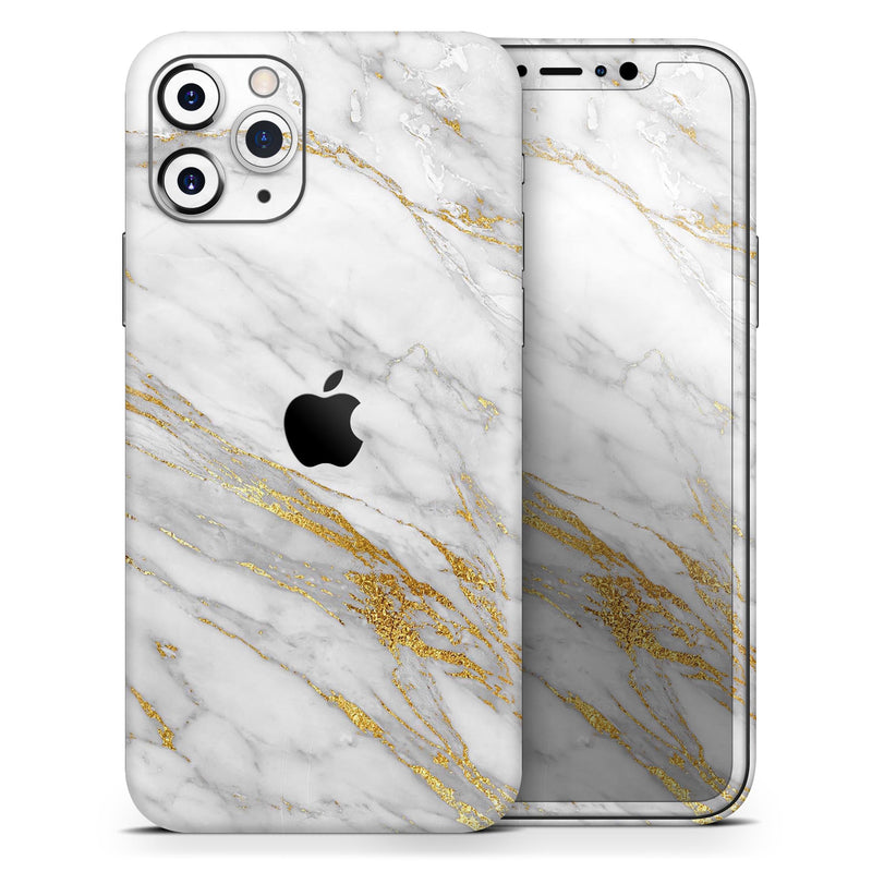 Marble & Digital Gold Foil V4 2 - Protective Skin Wrap & Decal – Compatible with iPhone SE to iPhone 17 Pro Max (All Models)