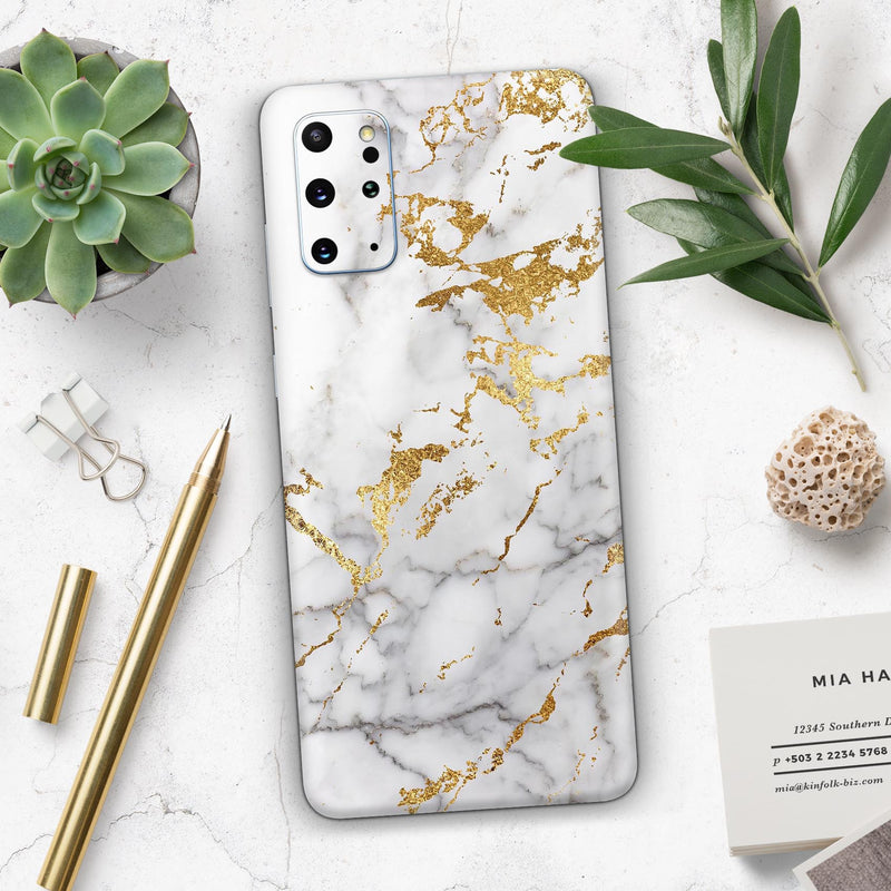 Marble & Digital Gold Foil V5 - Skin-Kit for the Samsung Galaxy S-Series S20, S20 Plus, S20 Ultra , S10 & others (All Galaxy Devices Available)