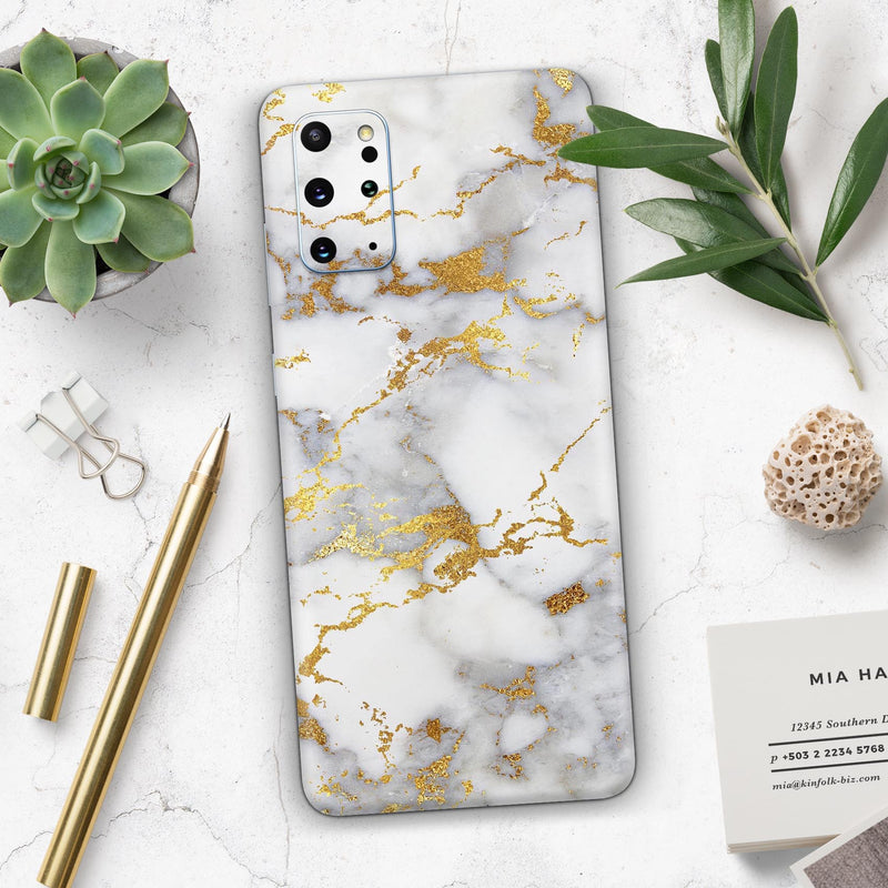 Marble & Digital Gold Foil V7 - Skin-Kit for the Samsung Galaxy S-Series S20, S20 Plus, S20 Ultra , S10 & others (All Galaxy Devices Available)