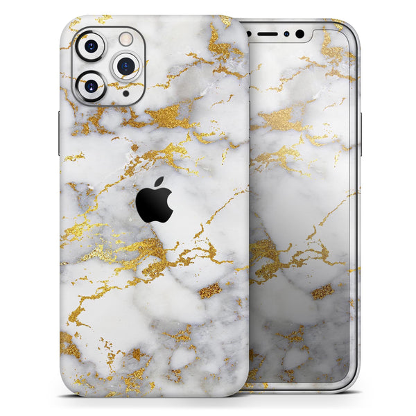 Marble & Digital Gold Foil V7 - Protective Skin Wrap & Decal – Compatible with iPhone SE to iPhone 17 Pro Max (All Models)