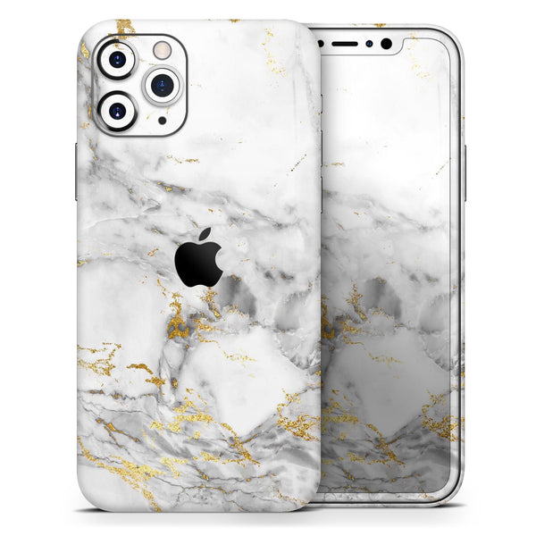 Marble & Digital Gold Foil V8 - Protective Skin Wrap & Decal – Compatible with iPhone SE to iPhone 17 Pro Max (All Models)