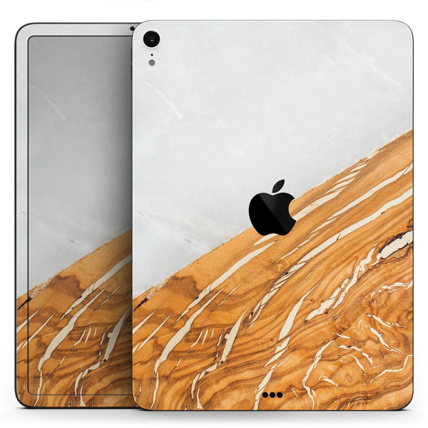 Marble & Wood Mix V2 - Full Body Skin Decal for the Apple iPad Pro 12.9", 11", 10.5", 9.7", Air or Mini (All Models Available)