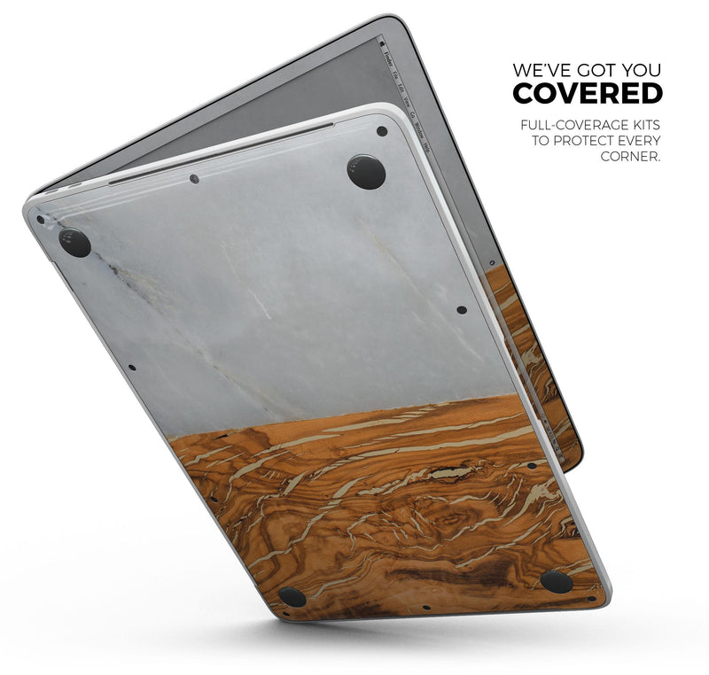 Marble & Wood Mix V1 - Skin Decal Wrap Kit Compatible with the Apple MacBook Pro, Pro with Touch Bar or Air (11", 12", 13", 15" & 16" - All Versions Available)