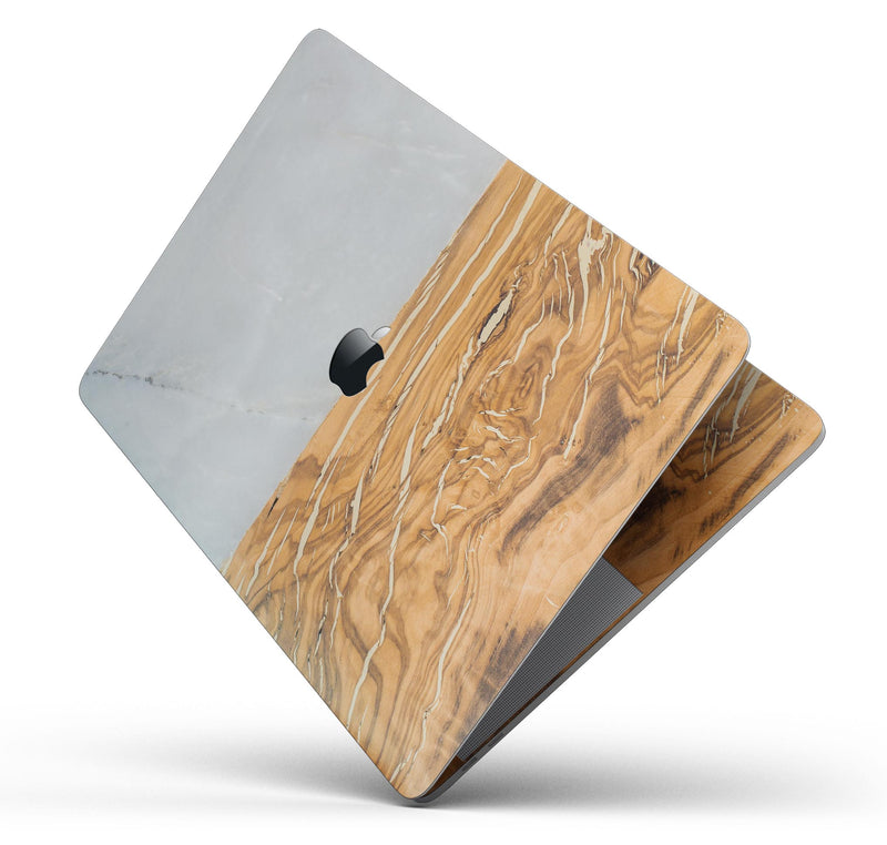 Marble & Wood Mix V1 - Skin Decal Wrap Kit Compatible with the Apple MacBook Pro, Pro with Touch Bar or Air (11", 12", 13", 15" & 16" - All Versions Available)