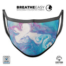 Marbleized Blue Paradise V45 - Made in USA Mouth Cover Unisex Anti-Dust Cotton Blend Reusable & Washable Face Mask with Adjustable Sizing for Adult or Child