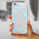 Marbleized Mint and Coral iPhone 6/6s or 6/6s Plus 2-Piece Hybrid INK-Fuzed Case
