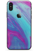 Marbleized Pink Ocean Blue v32 - iPhone X Skin-Kit