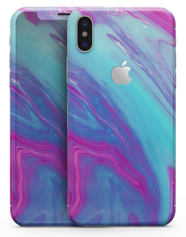 Marbleized Pink Ocean Blue v32 - iPhone X Skin-Kit