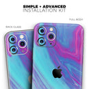Marbleized Pink Ocean Blue v32 - Vinyl Skin Wrap for iPhone 17 Pro Max, 17 Pro, 17 Air, 17, 16 & All Models — Soft Matte or Ultra Gloss