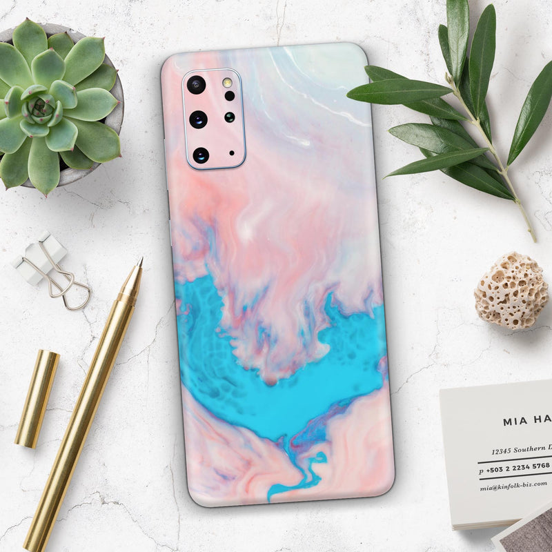 Marbleized Pink and Blue Paradise V322 - Skin-Kit for the Samsung Galaxy S-Series S20, S20 Plus, S20 Ultra , S10 & others (All Galaxy Devices Available)