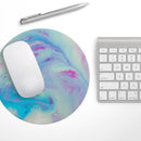 Marbleized Pink and Blue Paradise V371// WaterProof Rubber Foam Backed Anti-Slip Mouse Pad for Home Work Office or Gaming Computer Desk