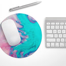 Marbleized Pink and Blue Paradise V432// WaterProof Rubber Foam Backed Anti-Slip Mouse Pad for Home Work Office or Gaming Computer Desk