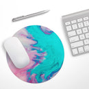 Marbleized Pink and Blue Paradise V432// WaterProof Rubber Foam Backed Anti-Slip Mouse Pad for Home Work Office or Gaming Computer Desk