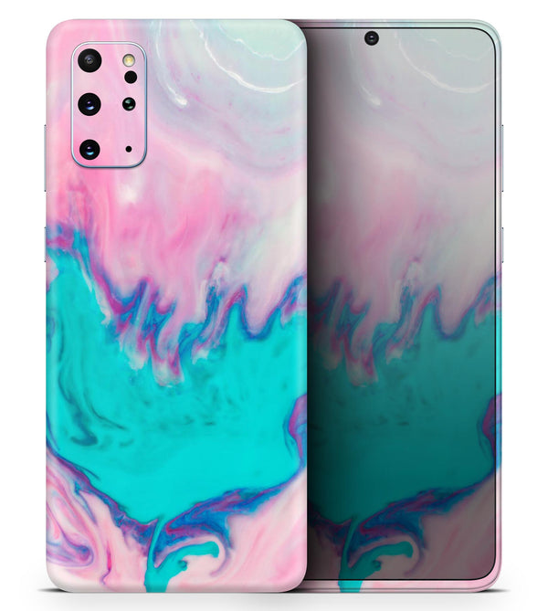 Marbleized Pink and Blue Paradise V432 - Skin-Kit for the Samsung Galaxy S-Series S20, S20 Plus, S20 Ultra , S10 & others (All Galaxy Devices Available)