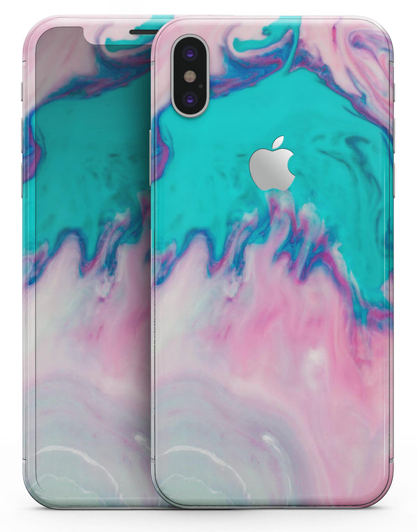 Marbleized Pink and Blue Paradise V432 - iPhone X Skin-Kit