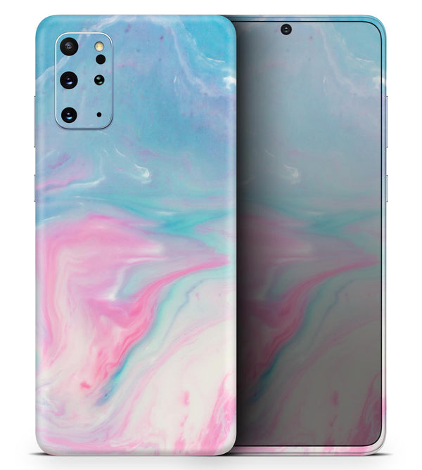 Marbleized Pink and Blue Paradise V482 - Skin-Kit for the Samsung Galaxy S-Series S20, S20 Plus, S20 Ultra , S10 & others (All Galaxy Devices Available)