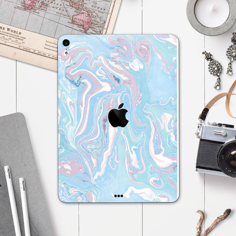 Marbleized Pink and Blue Soft v3 - Full Body Skin Decal for the Apple iPad Pro 12.9", 11", 10.5", 9.7", Air or Mini (All Models Available)