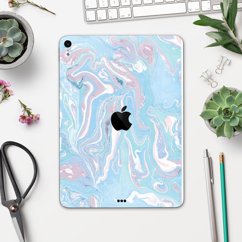 Marbleized Pink and Blue Soft v3 - Full Body Skin Decal for the Apple iPad Pro 12.9", 11", 10.5", 9.7", Air or Mini (All Models Available)