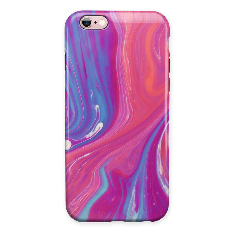 Marbleized Pink and Blue v391 iPhone 6/6s or 6/6s Plus 2-Piece Hybrid INK-Fuzed Case