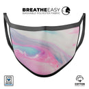 Marbleized Soft Pink and Blue Paradise - Made in USA Mouth Cover Unisex Anti-Dust Cotton Blend Reusable & Washable Face Mask with Adjustable Sizing for Adult or Child
