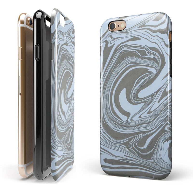Marbleized Swirling Blue and Gray iPhone 6/6s or 6/6s Plus 2-Piece Hybrid INK-Fuzed Case