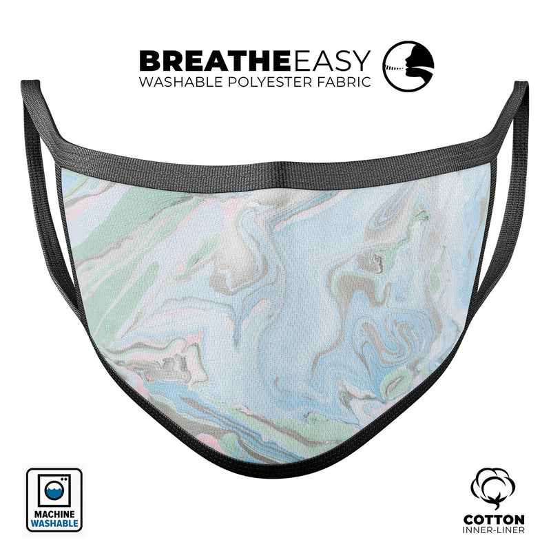 Marbleized Swirling Blue v2 - Made in USA Mouth Cover Unisex Anti-Dust Cotton Blend Reusable & Washable Face Mask with Adjustable Sizing for Adult or Child