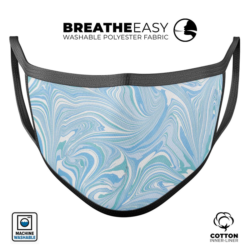 Marbleized Swirling Blues v52 - Made in USA Mouth Cover Unisex Anti-Dust Cotton Blend Reusable & Washable Face Mask with Adjustable Sizing for Adult or Child