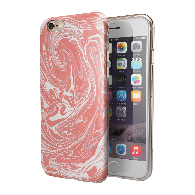 Marbleized Swirling Coral iPhone 6/6s or 6/6s Plus 2-Piece Hybrid INK-Fuzed Case