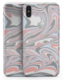 Marbleized Swirling Coral and Gray v92 - iPhone X Skin-Kit