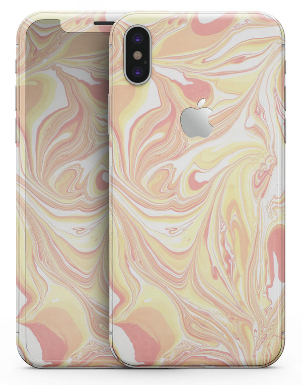 Marbleized Swirling Coral and Yellow - iPhone X Skin-Kit