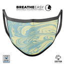 Marbleized Swirling Mint and Yellow - Made in USA Mouth Cover Unisex Anti-Dust Cotton Blend Reusable & Washable Face Mask with Adjustable Sizing for Adult or Child