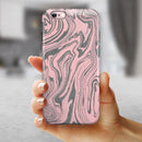 Marbleized Swirling Pink and Gray v3 iPhone 6/6s or 6/6s Plus 2-Piece Hybrid INK-Fuzed Case