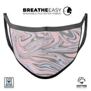 Marbleized Swirling Pink and Gray v4 - Made in USA Mouth Cover Unisex Anti-Dust Cotton Blend Reusable & Washable Face Mask with Adjustable Sizing for Adult or Child